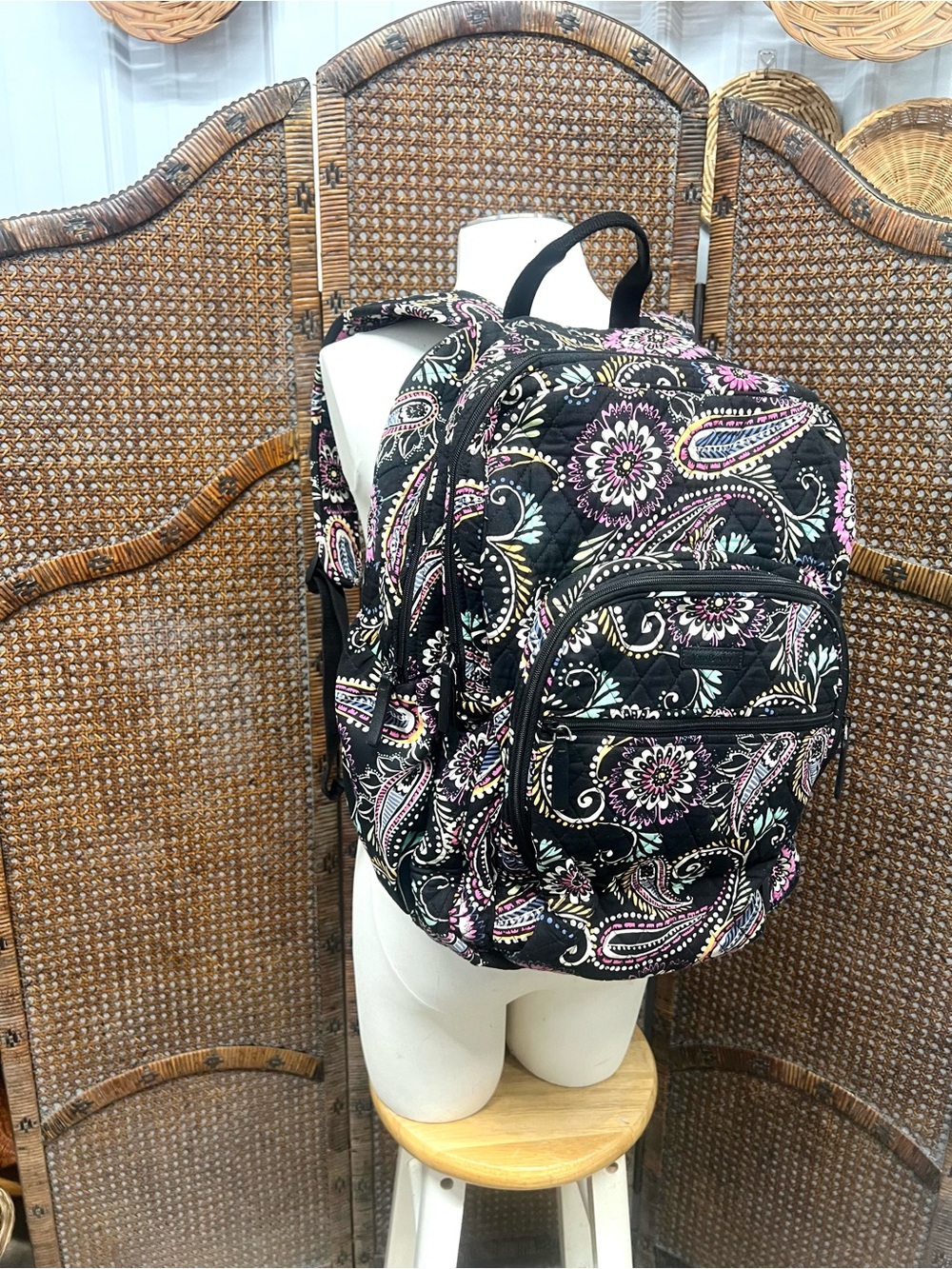 Vera Bradley backpack black paisley bandana swirl quilted large